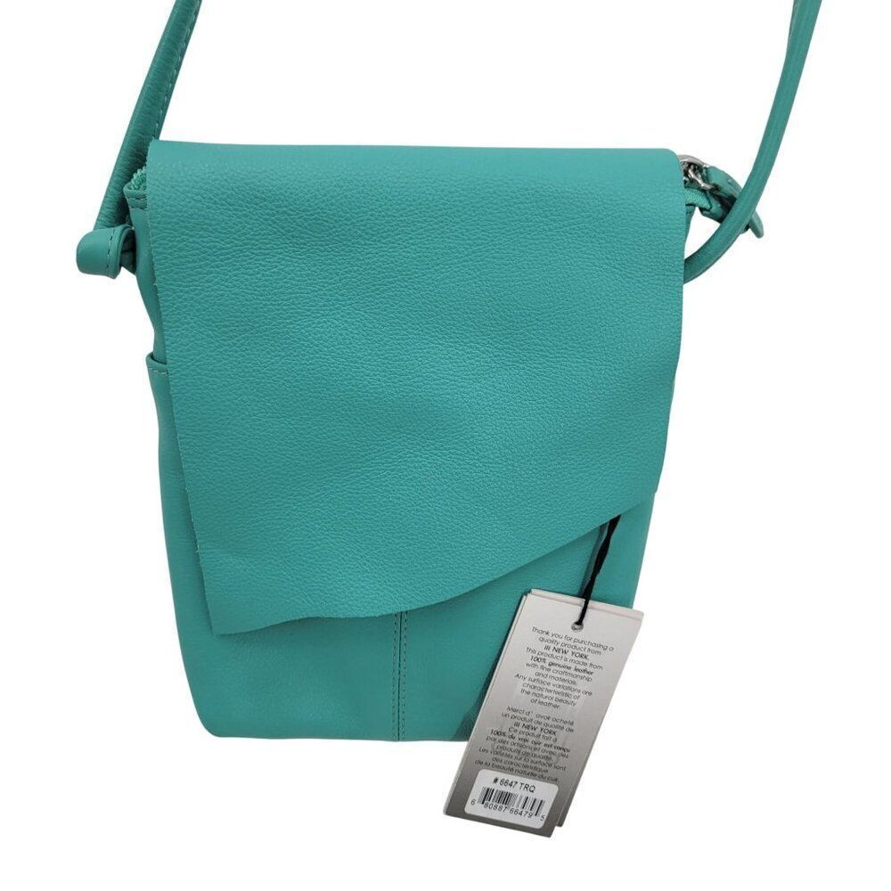 ILI New York Leather Crossbody Bag 6647‎ TRQ Adjustable Strap Mini Sac Mint Blue